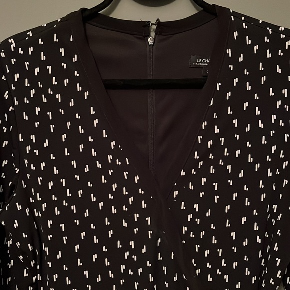 BOGO FREE ALL ITEMS! Le chateau black white faux wrap dress zipper tie  large - Picture 3 of 6